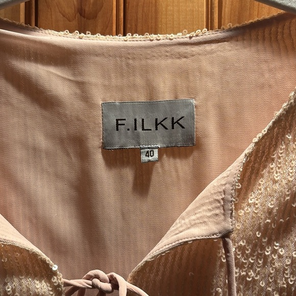 FILKK sequin toe front long sleeve feather trim top - Picture 2 of 7